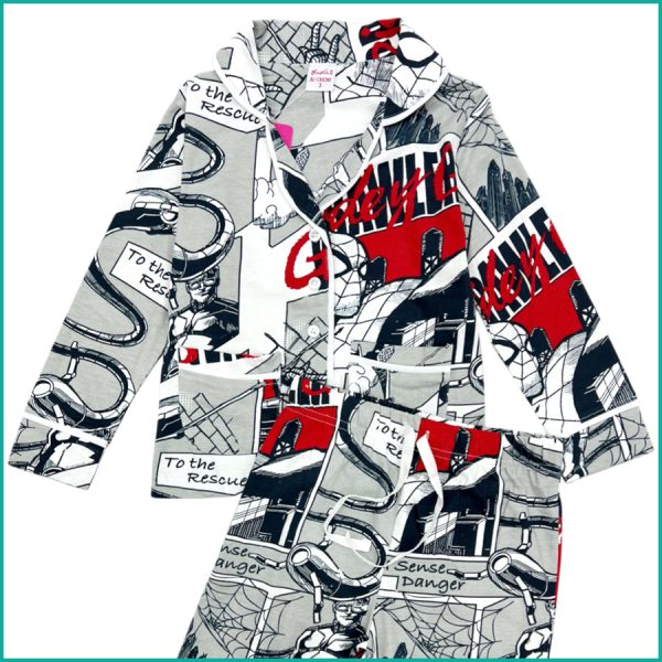 Super Comic Boys Front Open Full Sleeves Pajama Set -  Grey - Image 2