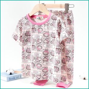 Labubu Girls Half Sleeves Pajama Set - Pink