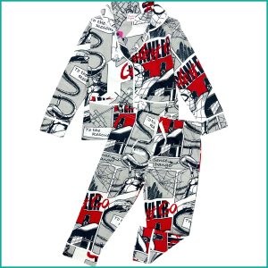 Super Comic Boys Front Open Full Sleeves Pajama Set -  Grey