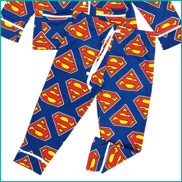 Superman Boys Front Open Full Sleeves Pajama Set -  Blue - Image 3