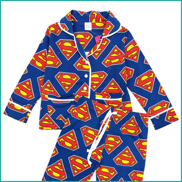 Superman Boys Front Open Full Sleeves Pajama Set -  Blue - Image 2