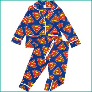 Superman Boys Front Open Full Sleeves Pajama Set -  Blue