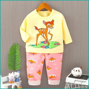 Cute Bambi Girls Full Sleeves Pajama Set - Yellow