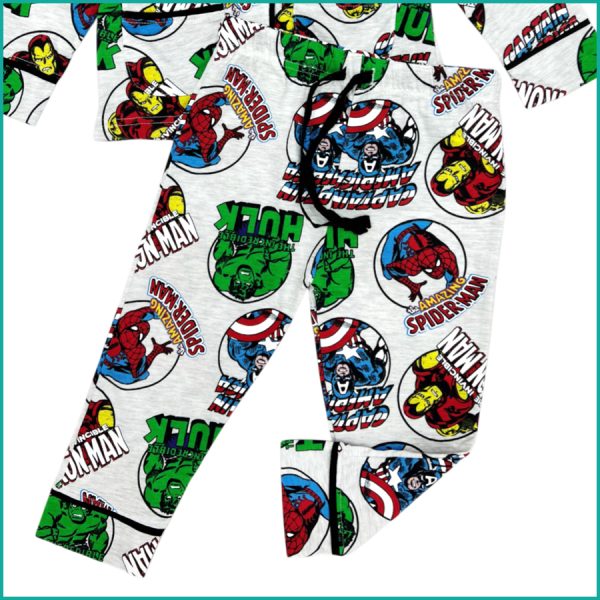 All Hero Boys Front Open Full Sleeves Pajama Set -  Grey - Image 3