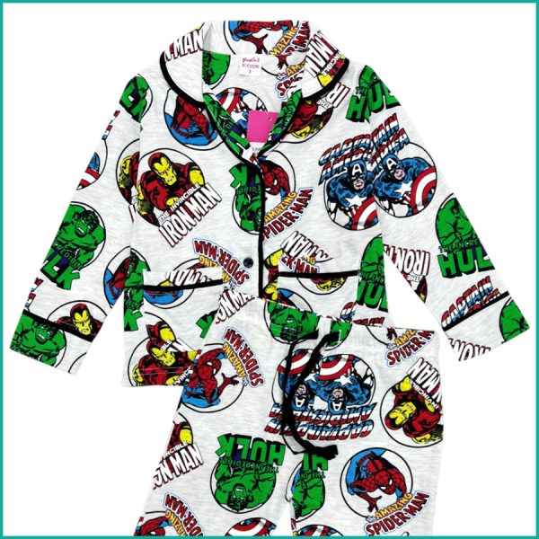 All Hero Boys Front Open Full Sleeves Pajama Set -  Grey - Image 2