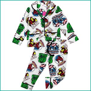 All Hero Boys Front Open Full Sleeves Pajama Set -  Grey