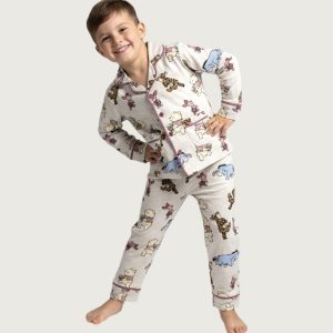 Winnie Boys Front Open Pajama Set - Grey