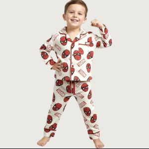 Spiderman Boys Front Open Pajama Set - Cream
