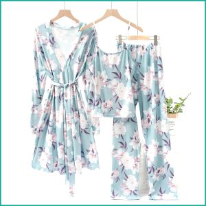 Floral Ladies Loungewear 3 Pcs Set - Sea Blue