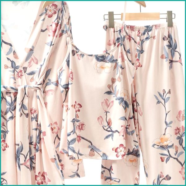 Floral Ladies Loungewear 3 Pcs Set - Cream - Image 3