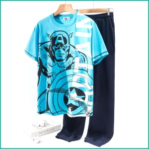 Captain America Men's Half Sleeves Pajama Set - Sky Blue