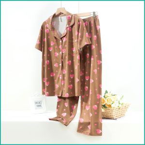Love Ladies Half Sleeves Pajama Set Lycra Fine Material -  Brown