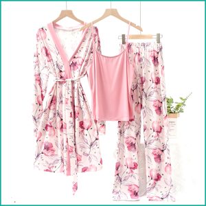 Floral Ladies Loungewear 3 Pcs Set - Baby Pink