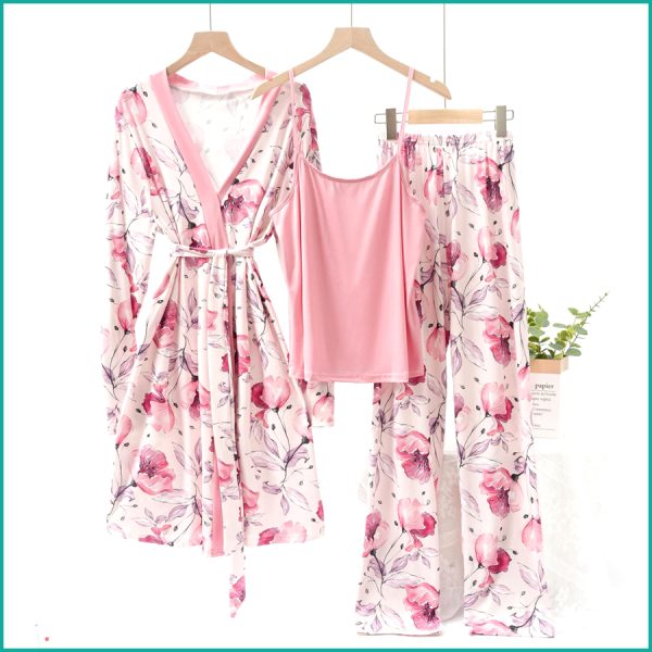 Floral Ladies Loungewear 3 Pcs Set - Baby Pink
