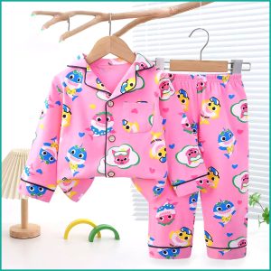 Baby Shark Girls Front Open Full Sleeves Pajama Set - Pink
