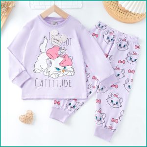 Cattitude Girls Full Sleeves Pajama Set PRIMARK - Purple