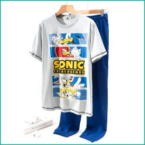Sonic Men's Half Sleeves Pajama Set - Blue Grey