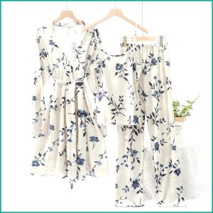 Floral Ladies Loungewear 3 Pcs Set - White