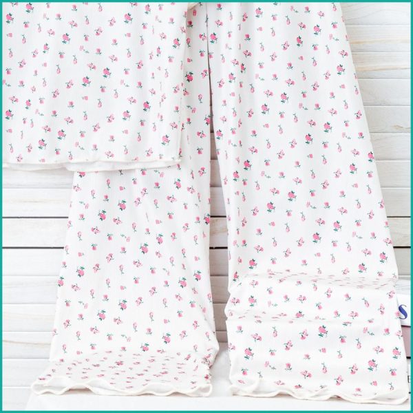 Mini Floral Ladies Loungewear Pajama Set - White - Image 3