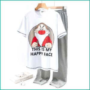 Disney Grumpy Men's Half Sleeves Pajama Set - White