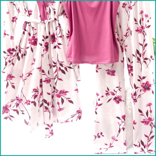 Floral Ladies Loungewear 3 Pcs Set - Hot Pink - Image 3