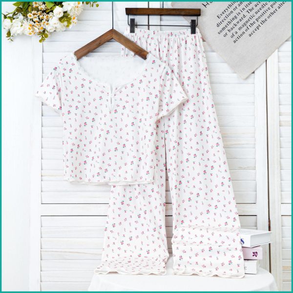 Mini Floral Ladies Loungewear Pajama Set - White