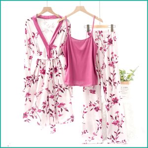 Floral Ladies Loungewear 3 Pcs Set - Hot Pink