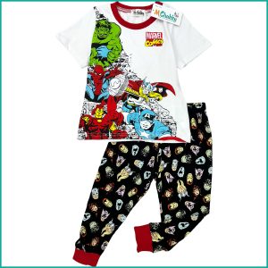 Marvel Comic Boys Half Sleeves Pajama Set - White Black