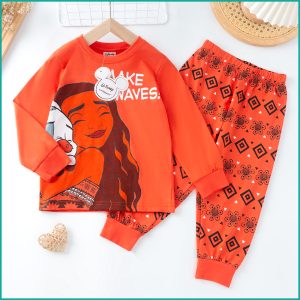 Make Waves Girls Full Sleeves Pajama Set PRIMARK - Orange