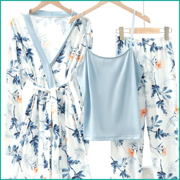 Floral Ladies Loungewear 3 Pcs Set - Sky Blue - Image 2
