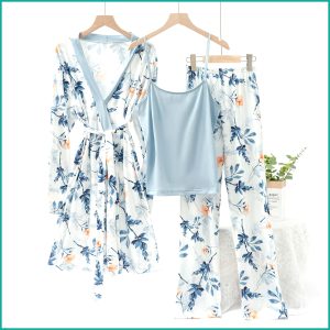Floral Ladies Loungewear 3 Pcs Set - Sky Blue
