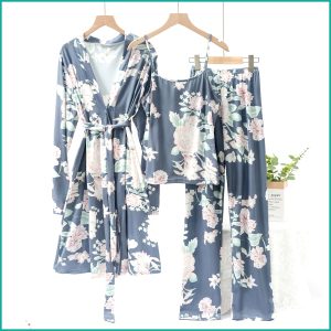 Floral Ladies Loungewear 3 Pcs Set - Blue