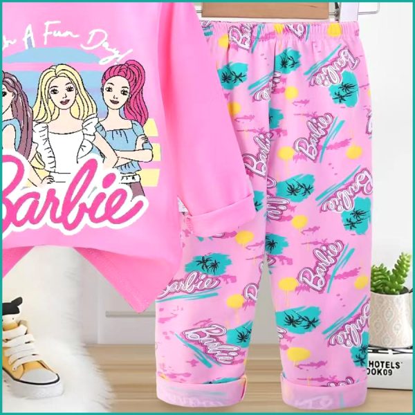 Barbie Girls Full Sleeves Pajama Set - Pink - Image 3