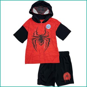Spider Web Boys Shorts Set - Red Black