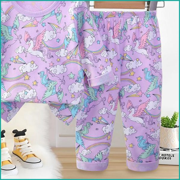 Unicorn Girls Full Sleeves Pajama Set - Purple - Image 3