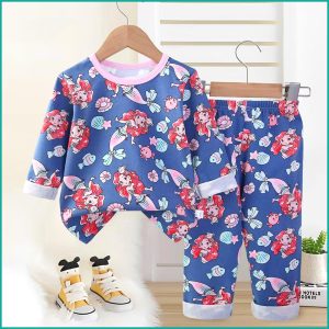 Mermaid Fish Girls Full Sleeves Pajama Set - Blue