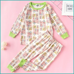 Labubu Doll Girls full Sleeves Pajama Set - Cream