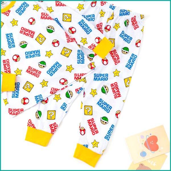 Super Mario Boys Full Sleeves Pajama Set - White - Image 3