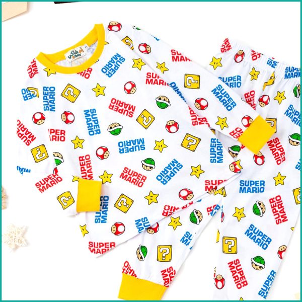 Super Mario Boys Full Sleeves Pajama Set - White - Image 2