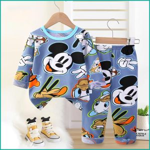 Mickey Happy Boys Full Sleeves Pajama Set - Blue