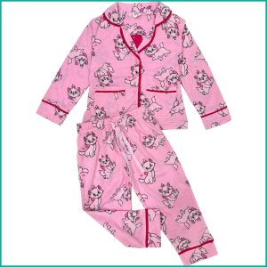 Kitten Girls Front Open Full Sleeves Pajama Set - Pink