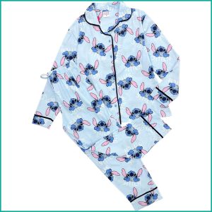 StitchLadies Cotton Front Open Pajama Set - Sky Blue