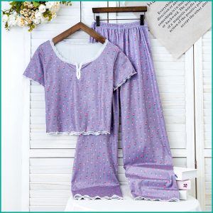 Mini Floral Ladies Loungewear Pajama Set - Purple