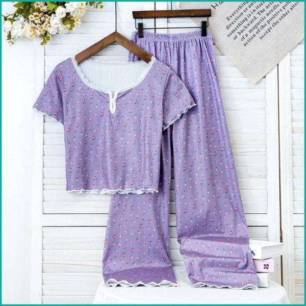 Mini Floral Ladies Loungewear Pajama Set - Purple