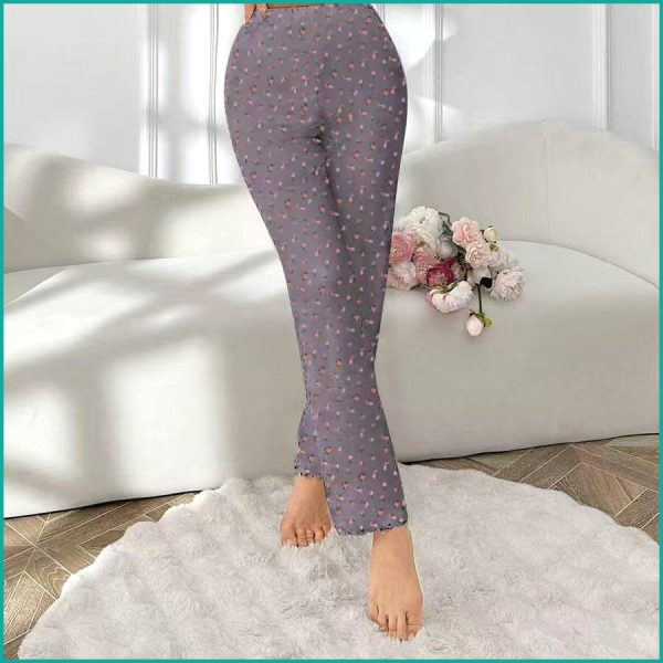 Mini Floral Ladies Loungewear Pajama Set - Grey - Image 3