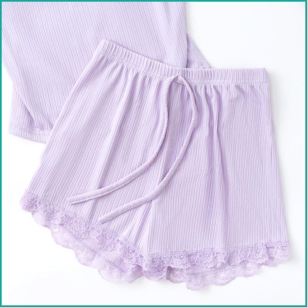 Plain 2 Buttons Ladies Shorts Set - Purple - Image 3