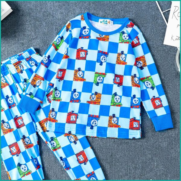 Train Boys Full Sleeves Pajama Set - Blue - Image 2