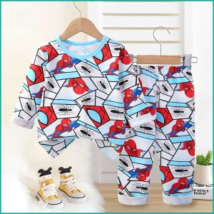 Spider Boys Full Sleeves Pajama Set - Grey