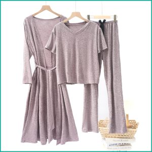 Plain Ladies Loungewear 3 Pcs Set - Purple