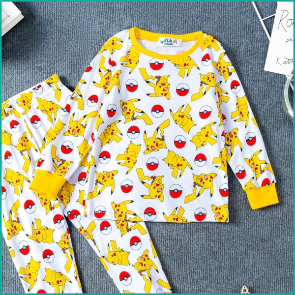 Pikachu Boys Full Sleeves Pajama Set - White - Image 2